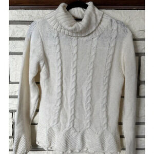 AVALIN Women’s Angora Blend Turtleneck Cable Knit Sweater Size Large Classic